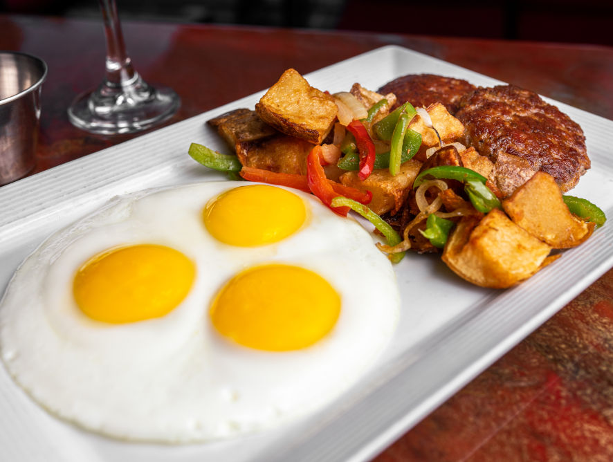 Pork sausage, 3 eggs and breakfast potatoes